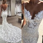 Spaghetti Straps Mermaid Wedding Dresses Lace Applique Backless Bridal Gowns New