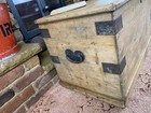 Old Antique Pine Chest  Vintage Wooden Storage Trunk  Blanket Box  Coffee Table 