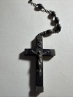 Antique 1940s Wood Nuns Rosary Beads   Crucifix W  Sterling Silver Figure France