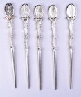 5 Coffee Bean Hors D oeuvre Cocktail Picks Holland Silver 30 6 Grams