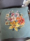 Vintage Needlepoint Pillow Bouquet Flowers Yellow Orange Floral Mcm Handmade 15   