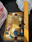 Vintage Thread On Wooden And Plastic Spools With Vintage Sewing Box