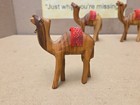 Hand Craved Wooden Camel Set Of 3 With Red Saddle Olive Wood Jerusalem 3    Tall