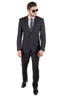 Slim Fit Men Suit Solid Black 2 Button Flat Front Pants Fitted Style By Azar Man