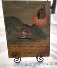 Vintage Mexican Religious Retablo  Hand Painted On Tin  Event Date 1950