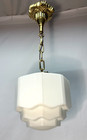 Vtg Ceiling Light Fixture Skyscraper Glass Shade Chandelier Pendant Art Usa  n18