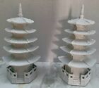 Vintage Japan White Ceramic 5 Tier Pagodas With Spire Bank 12 h Pair
