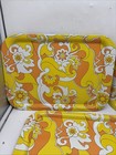 Set Of 4 Metal Mod Serving Trays Vintage 60-70 s Retro Psychedelic Yellow Orange