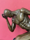 Bronze Statue Strongman Bodybuilder Sculpture Sign Male Decor Art Marble Gift
