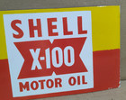 Shell X-100 Motor Oil Porcelain Enamel Sign  18 X 10 Inches 2 Sided