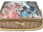 Vintage Wicker Sewing Basket Box Woven Floral Tapestry Made In Taiwan W contents