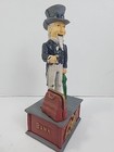 Vtg Usa Uncle Sam Patriotic Mechanical Bank Painted Cast Iron W Stopper Video