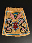 Cree plateau Beaded Leather Pouch colorful Fleur De Lis Design  C1890  Excellent