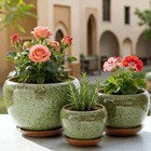 3 Green Glaze Texture Ceramic Flower Pots  excluding Plants  With Drainage Holes