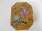 Vintage Indian Soapstone Small Trinket Box W  Floral Flower Inlay Made In India