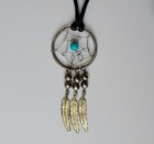 Vintage Native American Dreamcatcher Silver Tone Faux Turquoise 24in Necklace