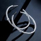 925 Sterling Silver Plated Cz Round Cut 30mm Hoop Earrings For Women