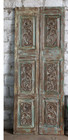 Antique Carved Double Door Rustic Floral Distress Blue Sliding Barn Doors 80x32