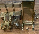 Vintage Brass Dollhouse Miniature Furniture Lot-9 Pc Bedroom And Dining Decor