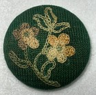 Victorian Metal Shell Fabric Pad Back Button Embroidered Flowers