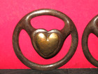 Antique Pair Brass Heart Shaped Horse Bridle Harness Button Rosette Buckle
