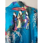 Japanese Kimono Robe Teal Geisha Floral Print Kyoto Sen i Made In Japan