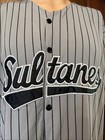 Sultanes De Monterrey Minor League Baseball Striped Button Up Jersey Size Large 