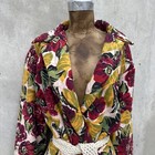 Vintage 1930s 40s Floral Print Robe Quilted House Dress Cotton Maxi Lounge Wear