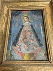 Antique Mexican Retablo Painting Of The Virgin Mary In Wood Frame