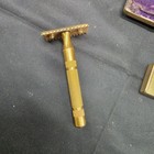 Antique Gillette Pocket Edition Brass Safety Razor Set W  Case   Blade Box C1907