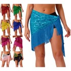 Womens Skirt Mesh Dancewear Shorts Miniskirt Fringe Hip Scarf Spanish Glittery