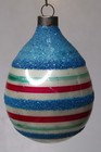 Vintage 1950 s Glass Blue Mica Striped Pear Drop Christmas Ornament Us Of A