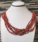 Vintage Native American Navajo Sterling 925 Coral Turquoise Necklace 5 Strand 