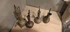Lot Of 4 Vintage Brass Pitchers     Engraved Floral Ewers   Sculptural Shell Form