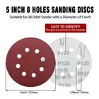 52 Pack 5 Inch 8-hole Hook And Loop Sanding Discs Sandpaper Red Round 120 Grit S