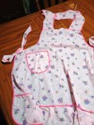 Vintage Full  Apron 1950s Pink With Flowers Around Neck With Pockets And Tie   