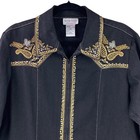 Victor Costa Vintage Black Denim Jacket Size L Gold Embroidery Sequins