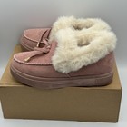 Midnight Blush Pink Faux Fur Lined Moc Shoes Size 6 Cozy Indoor Outdoor Nib