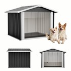 Metal Dog House Outdoor Storage Shed Waterproof Pet Shelter Dog Kennel Cage Gray