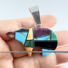 Vintage Native American Ss Multi-stone Inlay Bear Fetish Pendant Sterling 925