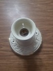 Vintage Porcelain Ceiling Light Fixture Ivory With Gold Trim In Good Condition
