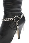 Women Biker Boot Bracelet Silver Metal Chain Rider Shoe Charm Fringes Ring Set