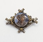 Antique Vintage Cameo Brooch Pin Brass Leaf Victorian Silver Tone Unique 