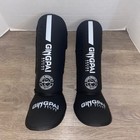 Gingpai Muay Thai mma Shin leg Guards Kickboxing Padded Black Semi Leather