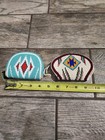 Native American Vintage Pair Seed Glass Bead Pouch Purse Teal And Cream Color