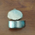 Vintage Round Hinged Silver Tone Metal Pill Box With Floral Lid Design