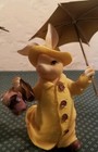 Vintage Easter School Bunny Rabbit Figurine W Umbrella Raincoat Backpack Books