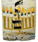 Vntg Jewish Hebrew Hand Painted Wood Folk Art Menorah Judaica Judaism Israel