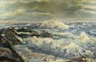Impressionist Vintage Coastal Waves Coastline Oceanscape Antique Oil Painting