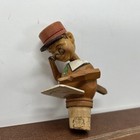 Vintage Anri Italy Wood Wine Bottle Stopper Cork Man Glasses Reading Mechanical